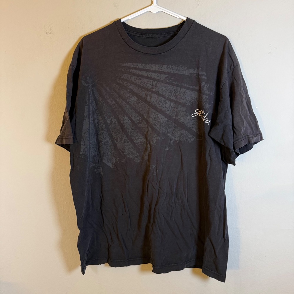 Vintage Gotcha Surf Graphic T-Shirt Mens XL Faded Black Topographic Sunburst 90s